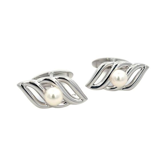 Mikimoto Estate Akoya Pearl Mens Cufflinks 6 mm Silver M407 - Picture 1 of 8